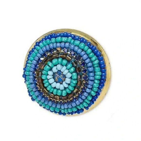 Handcrafted Statement Ring India Brass Turquoise Blue Beads - Picture 1 of 2